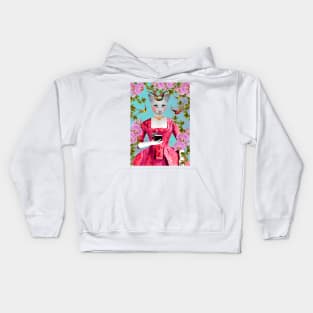 Flowers, Birds and a Cat lady drinking tea Kids Hoodie